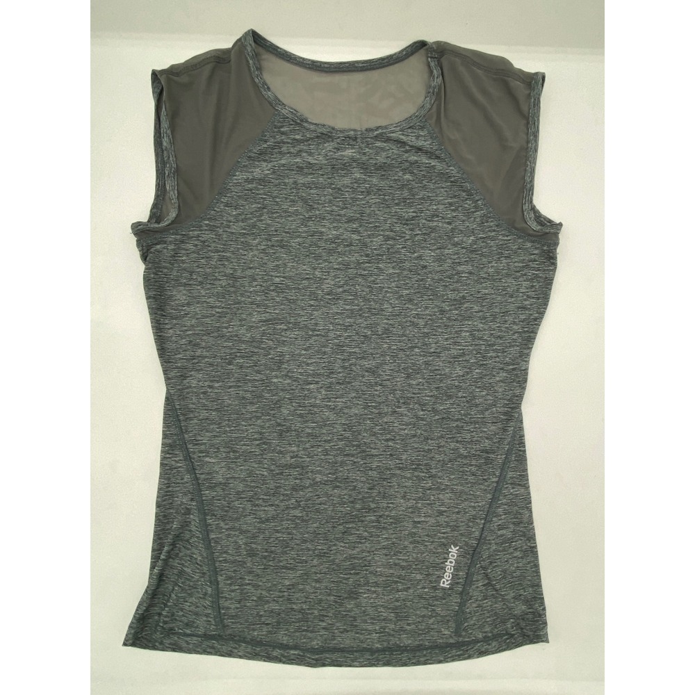Reebok Womens Gray Heathered Mesh Panel Athletic Tank Top XS Reflective Logo